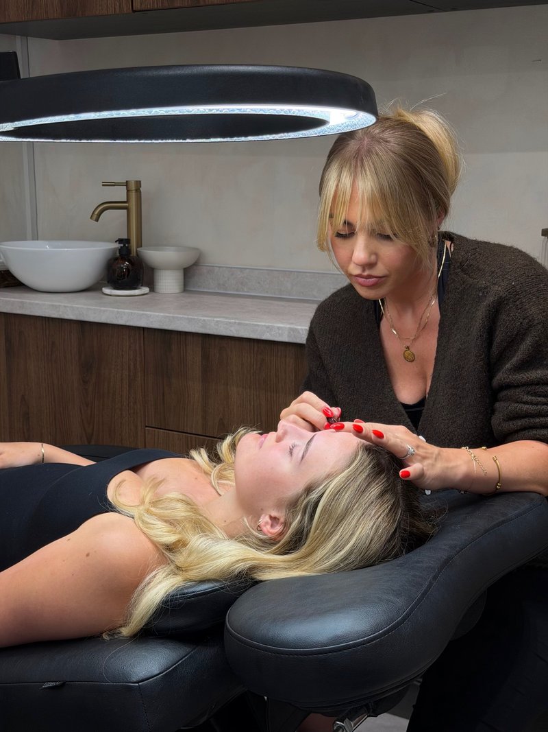 Brow treatment in progress in the studio