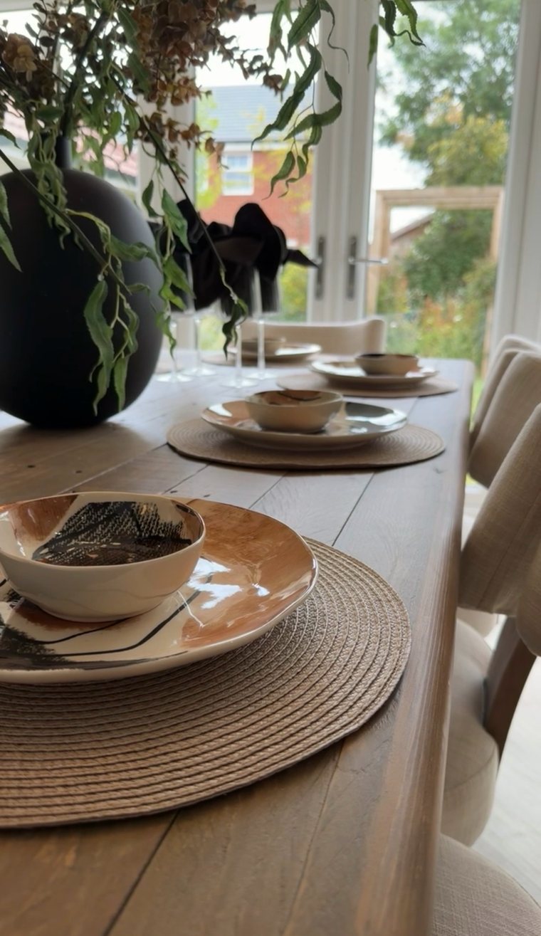 Close-up of a styled dining place setting